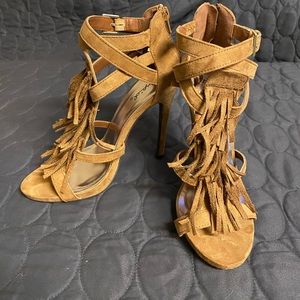 Brown Suede Fringe Heels